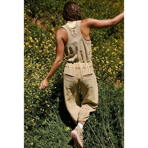 NWT Free People Timko Onesie One Piece Wide Leg Jumpsuit FP Movement Sweat Tan - Picture 9 of 10